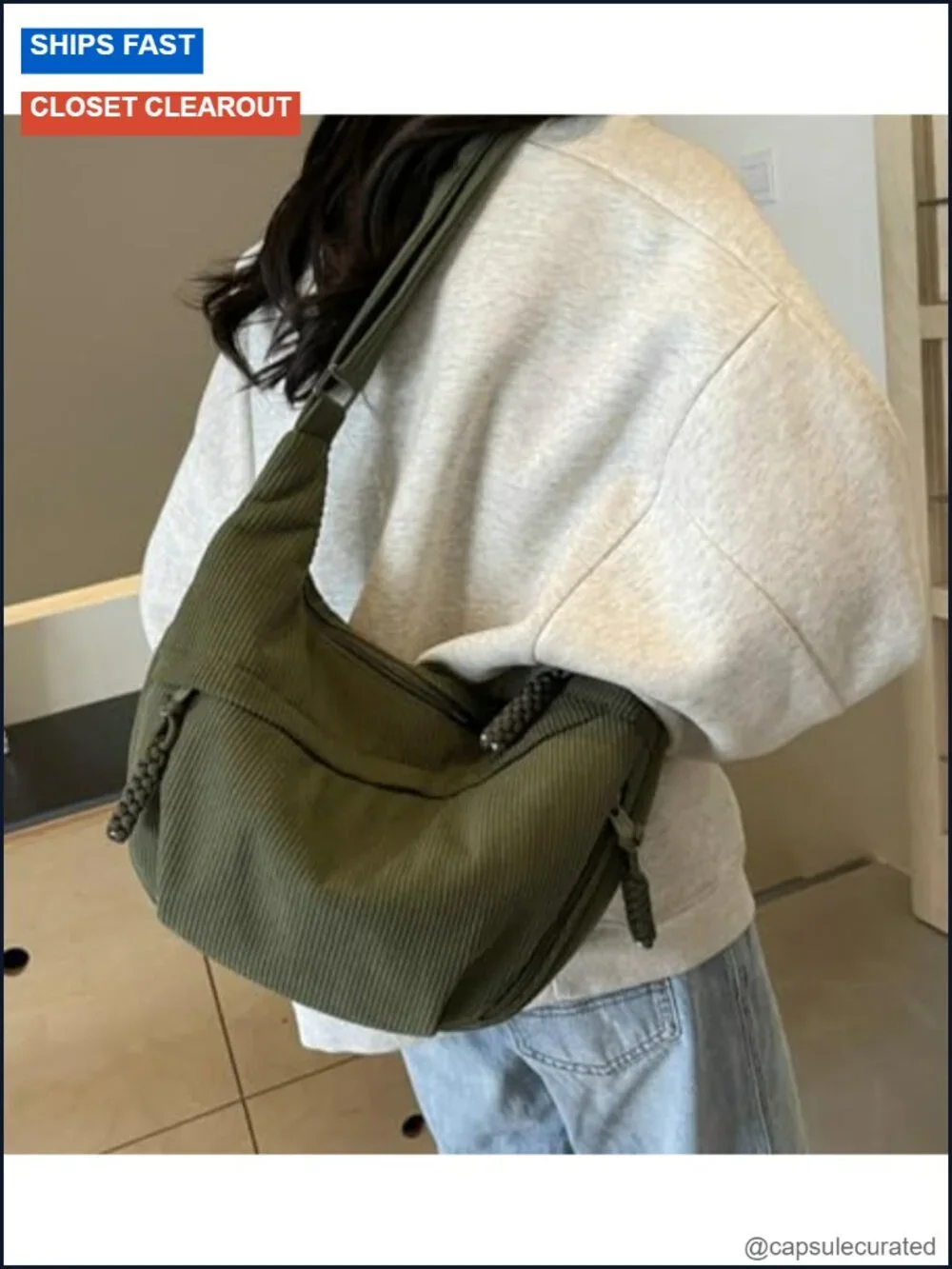 Corduroy Nylon Crossbody Hobo Shoulder Bag Retro Unisex Zipper